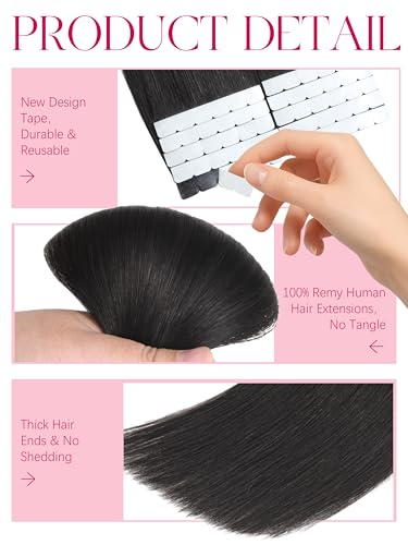 Mini Tape-In Hair Extensions 16 Inch Natural Black 10 Pcs - Variation #1B