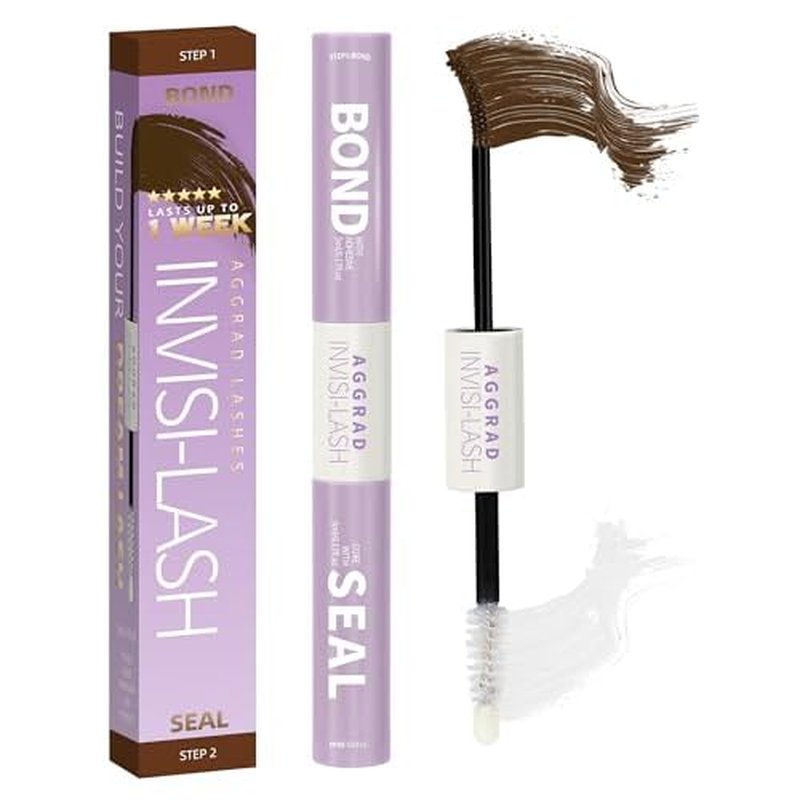 Brown Lash Cluster Glue Bond and Seal Waterproof 150H Super Strong Hold Long-Lasting for Eyelash Clusters Extensions Kit DIY Self Adhesive 2 in 1 Individual Lash Glue Brown Bonder & Clear Sealant