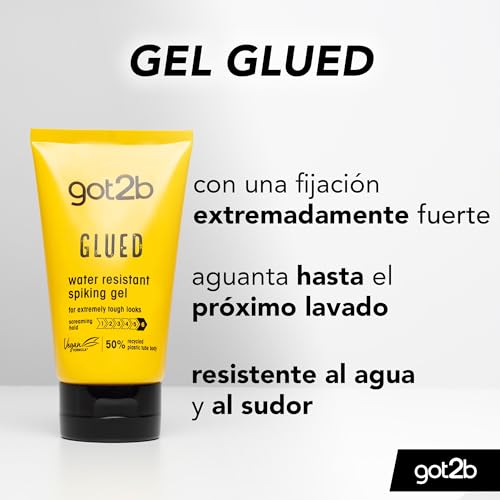 got2b Glued Water Resistant Spiking Gel 150 ml, Glued Spiking Gel for up to 72h Ultra Strong Hold, Water & Sweatproof, For Extreme Hairstyles, Vegan* Formula