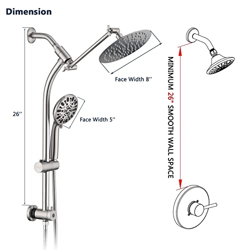 Rainfall 8 Inch Round Shower Head & Handheld Spray Combo - Brushed Nickel