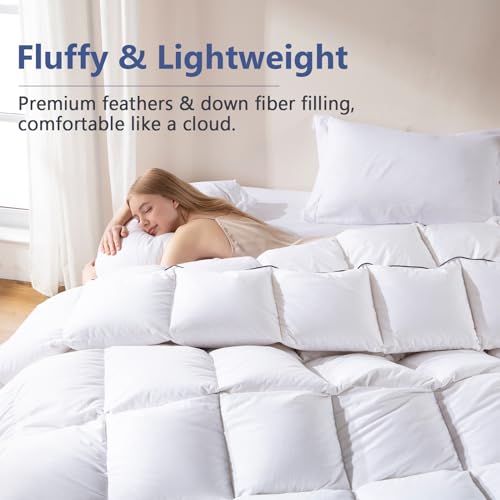 Oversized King Size Feather Comforter - 100% Cotton White Bed Duvet