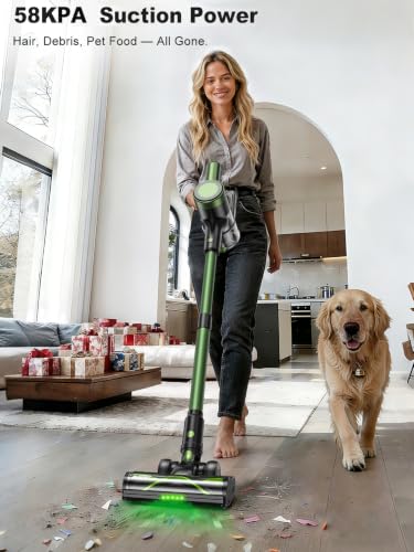 Cordless Vacuum Cleaner 58KPa Suction 60Min Runtime Self-Standing Stick Vacuum - Green