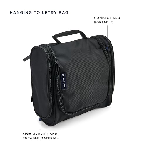 TravelWise Hanging Toiletry Bag, Travel Toiletry Organizer, Black