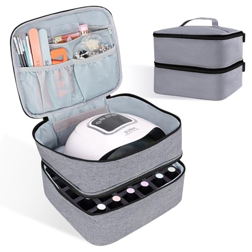 ALSLEA Nail Polish Organizer 30 Slots Gray Double-Layer Carrying Case