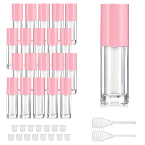 DIVINA VITAE 15Pcs Empty Lip Gloss Tubes -6ML Pink Clear Lipgloss Tubes with Chunky Wand - Refillable Lip Gloss Containers Bottles for DIY Lipgloss Makeup Cosmetic(Pink)