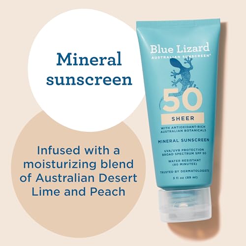 Blue Lizard Australian Mineral Sunscreen Lotion SPF 50 - 3 oz Water-Resistant, Sensitive Skin