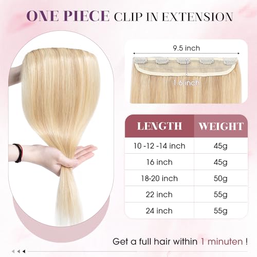 S-noilite Human Hair Clip-in Extensions Ash Blonde & Bleach Blonde 16 Inch 45g
