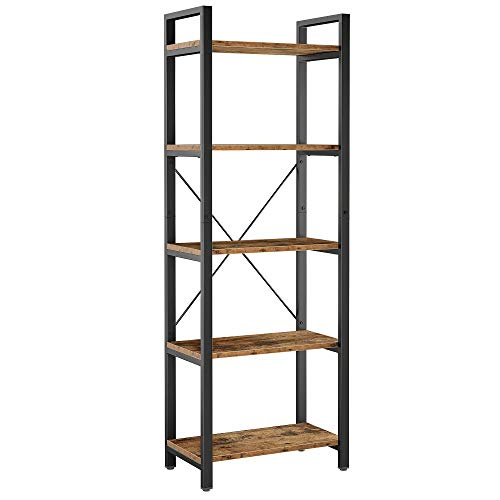 IRONCK 5-Tier Industrial Ladder Bookshelf - Vintage Brown, Heavy Duty Storage