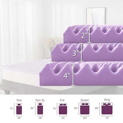 MLILY 3 Inch Egg Crate Memory Foam Mattress Topper - Full Size, Purple, Lavender Scent