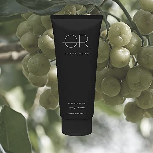Ocean Road Black Body Scrub 6.7 fl oz - Nourishing Scrub with Ground Coconut Shell & Australian Rainforest Fruits, Ethically Sourced, Vegan, Australian Made Luxury Skincare for Smooth, Radiant Skin