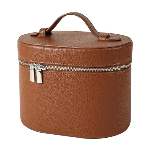 Makeup Bag Vanity Case with Divider Handle Brown - Waterproof PU Travel Organizer