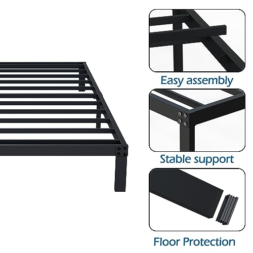 DiaOutro Narrow Twin Bed Frame 9 Inch Low Profile Metal Platform Bed - Black, 30x75