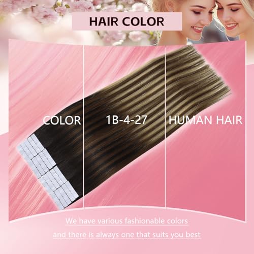 Invisible Tape in Hair Extensions - Real Human Hair, 16 Inch, Natural Black to Caramel Blonde, 3rd-Gen Sweetmet