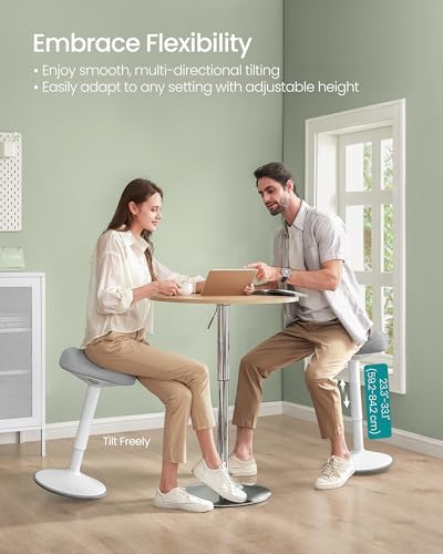 SONGMICS Wobble Stool - Height Adjustable Swivel Balance Chair with Gray Fabric, 14.2"D x 14.4"W