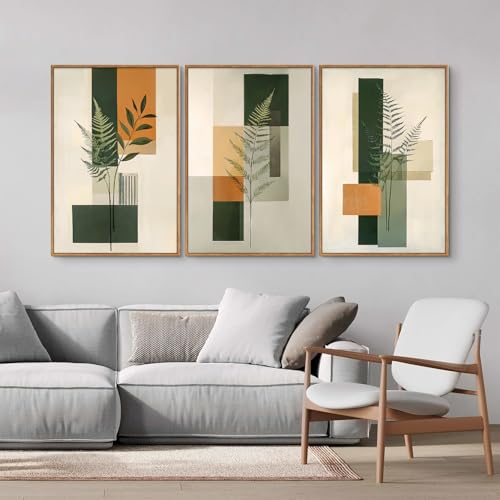 Green Fern Leaf Canvas Wall Art - Boho Botanical Decor for Living Room & Bedroom - 24x16 Inches - Rustic Minimalist Artwork