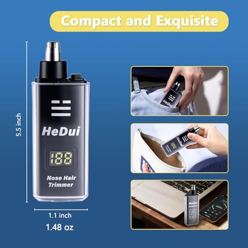 2 Pack Nose Hair Trimmer for Men and Women USB Rechargeable with Digital Display Nose and Ear Trimmer for Men Dual Edge Rotating Blades Easy Clean Detachable Head Compact and Travel Friendly