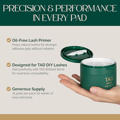 TAD Beauty Prep Pad - DIY Lash Prep Wipes to Clean and Prime Natural Lashes Before Extensions - Disposable Single Use Eyelash Pads with Tweezers - 75 Count for At Home Lash Application Professional