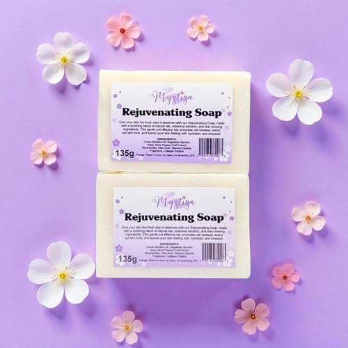Rejuvenating Bar Soap for Face & Body ? Moisturizing Cleanser with Coconut Oil, Glycerin, Papaya Extract, Niacinamide, Citric Acid & Collagen Peptide ? 2 Pack 135g Each
