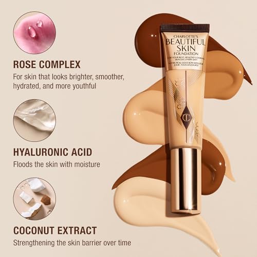 Charlotte Tilbury Beautiful Skin Medium Coverage Hydrating Foundation - Buildable Liquid Makeup for Instant Glow, Plumping Hydration & Lasting Skincare Benefits