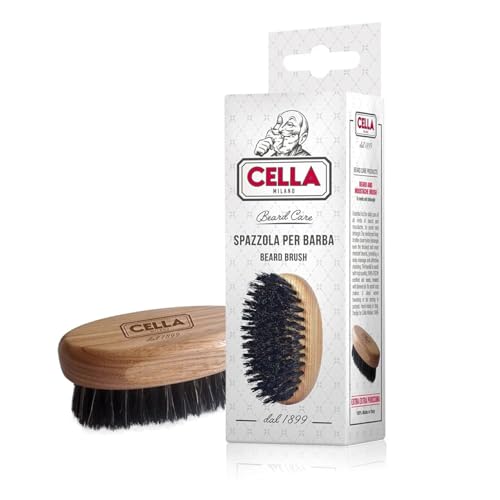 Cella Milano, Beard & Mustache Brush ? Handmade in Italy with Boar & Nylon Bristles ? Grooming Brush for Men¡¯s Facial Hair, Tames & Softens Beard, Anti-Static Wood Handle