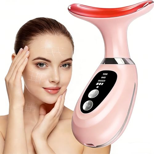 New Red-Light-Therapy-for-Face and Neck Massager,7 Colors Womens Skin Rejuvenation Lifting Facial Massager Tool,Lymphatic Contour Massager Face for Toning,Glow Boost (Pink)