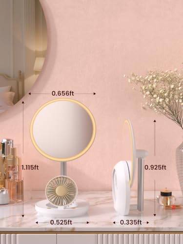 3-in-1 LED Makeup Mirror with Fan, Rechargeable Portable Vanity Light