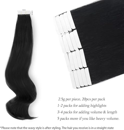 ABH AMAZINGBEAUTY HAIR Tape-In Human Hair Extensions 20 Inch Black #1