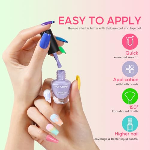 Morovan Nail Polish Set Fingernail: 48PC Air Quick Dry Nail Polish Kit with 2PC Base Top Coat Regular Nail Pack Finger Nail Bulk Gift for Women Girls