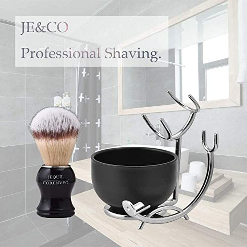 JEQUIL&CORENVEO Deluxe Shaving Kit for Men, 3 in 1 Shaving Set Includes Shaving Brush, Shaving Bowl, Razor & Brush Holder
