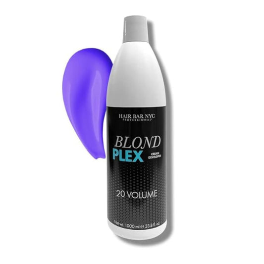 HAIR BAR NYC 20 Volume - Blond Plex Anti-Yellow Porfessional Lightening System for Charcoal Hair Bleach - Violet Developer with Plex, Reduce Brassy, Eliminates Orange Tones 33.8oz/1lt