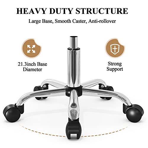 SHA CERLIN Rolling Stool with Wheels Swivel Shop Salon Chair Adjustable Drafting Massage Medical Tattoo Spa with PU Leather Cushioned,Black and Silver