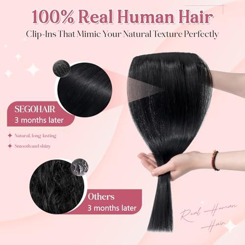Clip In Hair Extensions for Women 18 Inch Jet Black Remy Human Hair Long Straight