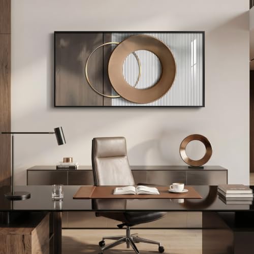 Brown 48x24 Inch Horizontal Modern Wall Art - Framed Abstract Decor