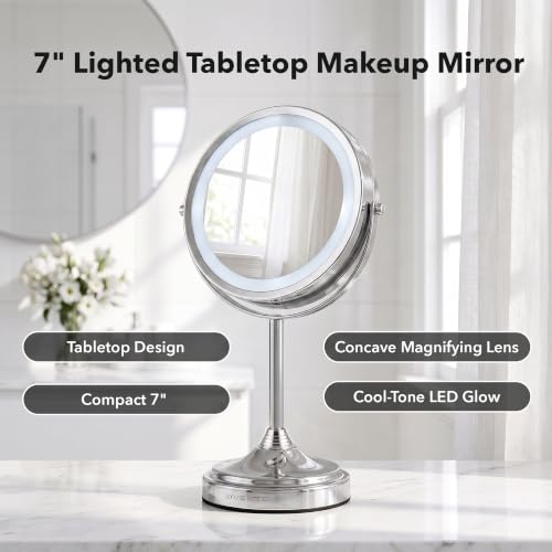 Lighted 7-inch Magnifying Makeup Mirror with 360° Rotation - Polished Chrome Variation