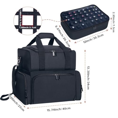 Nail Polish Organizer Case Holds 80 Bottles (15ml - 0.5 fl.oz) and a Nail Lamp,Nail Polish Case with 2 Removable Bags and Tools Storage Sections Black