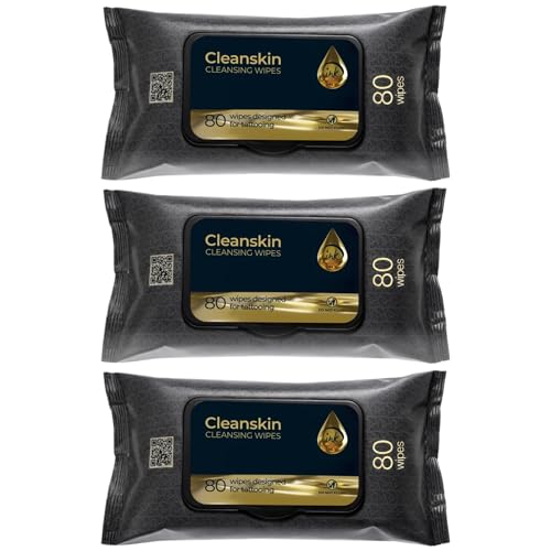 CleanSkin Green Soap Tattoo Wipes 3-Pack - Alcohol-Free Unscented, 80 Count