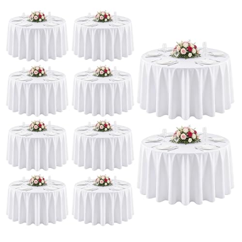 Cotevdkot 10-Pack 120-Inch White Round Tablecloths for 48-72 Inch Tables