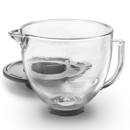 Bright Replacement Glass Mixer Bowl with Lid & Attachments Set for KitchenAid 4.5-5 Qt