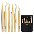 6-Pack Eyelash Tweezers Set for Lash Extensions - Precision Lash Tool Kit