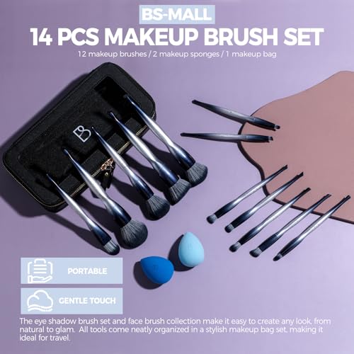 BS-MALL Makeup Brush Set with 2 Sponges - Professional Foundation & Eye Brushes