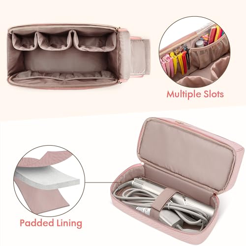 Teamoy Travel Carrying Case Compatible with Shark Flexstyle, Double-Layer Storage Bag for Shark Hyperair, Portable Travel Organizer for Dyson Airwrap Styler and Attachments, Pink Quilted