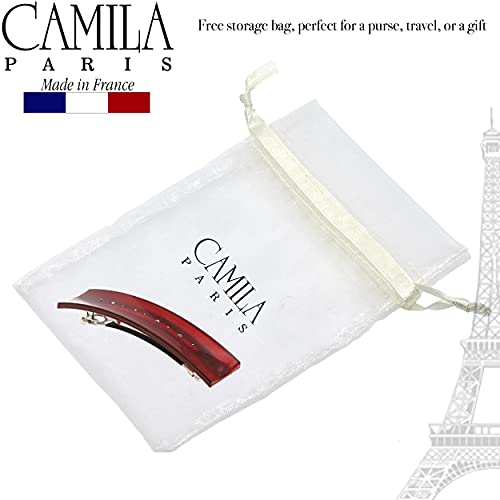 French Hair Barrette Clip with Swarovski Crystals - Red, Durable No Slip Grip for Women & Girls - Made in France (Variation: Red)