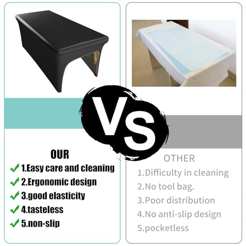Leather Massage Table Cover Wipeable Waterproof Protector - Black, 6FT Fitted