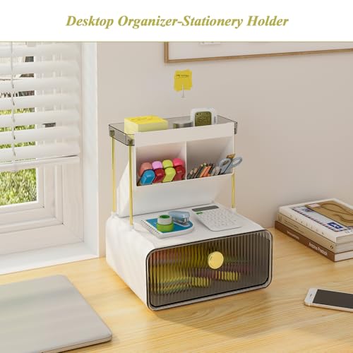 Followin 3-Tier Makeup Organizer with Drawer - Smoke Gray Vanity Desk Display