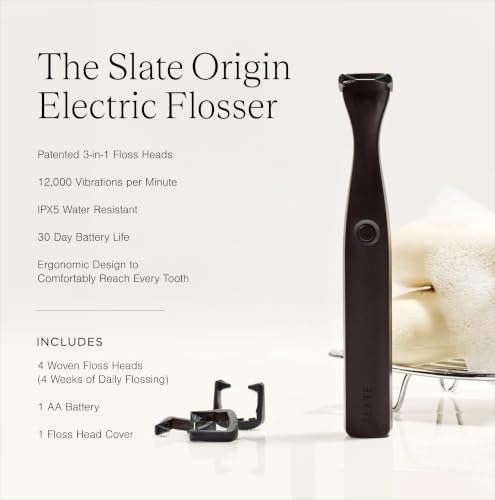 Slate Origin 3-in-1 Electric Flosser with Woven Floss, Gum Brushes & Tongue Scraper