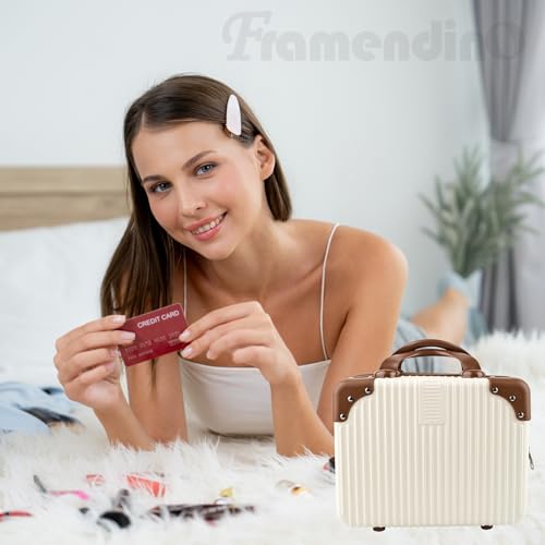 Framendino Beige Hard Shell Travel Makeup Case - Portable Cosmetic Suitcase