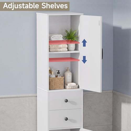 Tall Narrow Bathroom Storage Cabinet with 2 Doors & Drawers - White 11.8" W