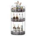 3-Tier Grey Rotating Makeup Organizer with Brush Holder - Upgraded Countertop Storage for Women