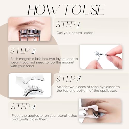 FADLASH Magnetic Eyelashes with Applicator Magnetic Lashes Reusable Natural Look Soft Magnet Eyelash Kit Easy to Wear 1 Pair (B1)
