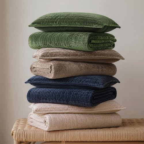 Channel Stitch Olive Velvet Quilt Set King Size with Shams - Bloomhaven